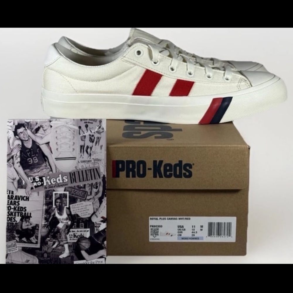 PRO-Keds Men's Royal Plus Canvas Lace Up Fashion Sneaker White/Red Canvas